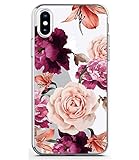 BAISRKE Slim Shockproof Clear Floral Pattern Soft Flexible TPU Back Cover Phone Case for iPhone Xs Max 2018 6.5 inch [Purple Pink]