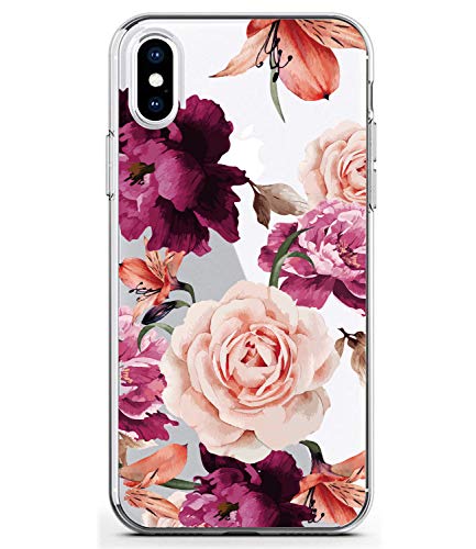 BAISRKE iPhone Xs Max Flowers Case for Girls, Slim Shockproof Clear Floral Pattern Soft Flexible TPU Back Cover for iPhone Xs Max 6.5 inch [Purple Pink]