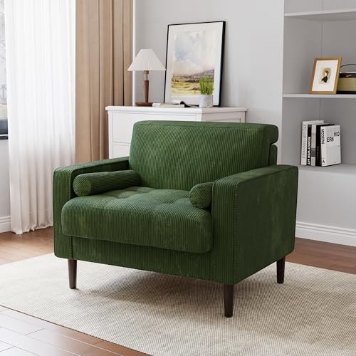 Sillón moderno tapizado en pana verde miniatura 3