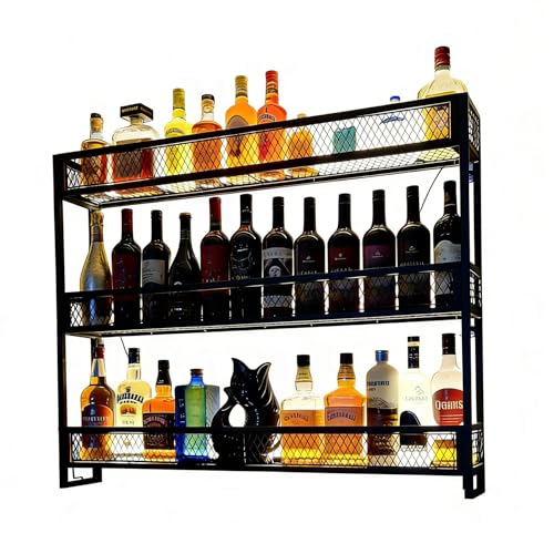 IVhomeshop 120 cm 3 ripiani in metallo liquore mensole galleggianti con LED vino rack da parete portabottiglie supporto in vetro per casa, bar commerciale