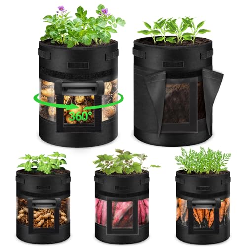 5 Pack 10 Gallon 360° Visible Potato Grow Bags with