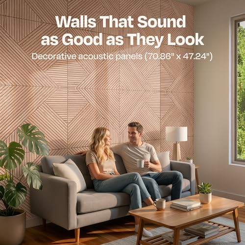 Image of XL Acoustic Wall Panels 6-Pack Decorative Acoustic Panels High Density Sound Absorbing Wall Art 70.86X47.24 Inches with Self-adhesive for Studio Home and Office - Oak Wood Finish