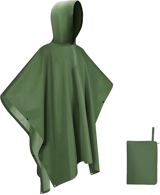 DESHYOMEI Reusable Rain Poncho, 3 in 1 Waterproof Raincoat for Unisex Adults, Multifunctional Rain Cap with Hood for Hiking Caming Cycling Fishing Climbing Outdoor Activities Emergency