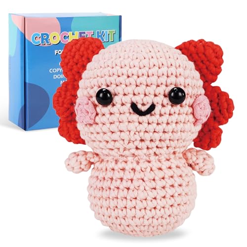 Image of StryWiin Crochet Kit for Beginners, Pink Axolotl Crochet Animal Kit with Step-by-Step Video Tutorials, DIY Beginner Crochet Kit for Adults, Ideal for Birthday and Holiday Gifts