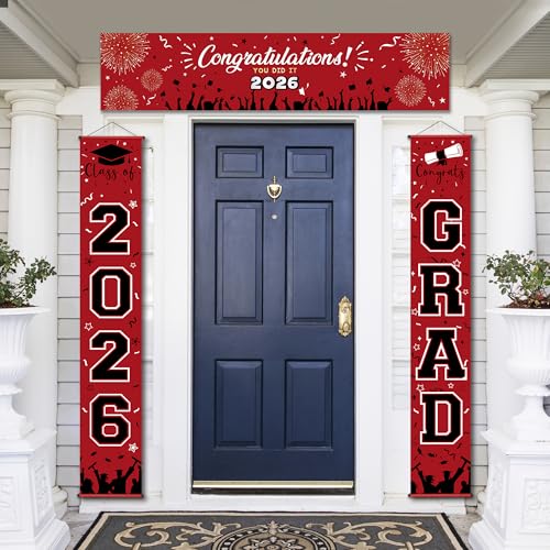 Image of Party Spot!125 PCS Red and Black Graduation Party Decorations, 2026 Graduation Party Decorations, Class of 2026,Comgrats Grad Photo Banners, Tablecloth, Balloons, Cake Toppers