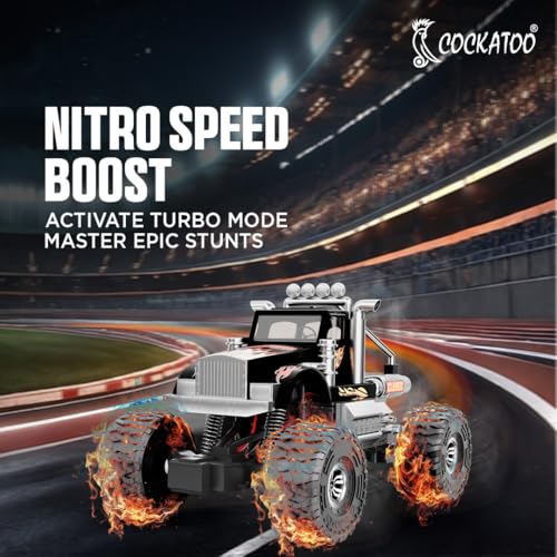 Image of Cockatoo Kids Monster Truck Remote Control Car Toy for Kids, RC Car 2WD, 2.4GHz Remote, Smooth Suspension, 10-15 km /h Speed, 1200mAh Rechargeable Battery, Racing Car, Indoor & Outdoor, Ages 4+, Black