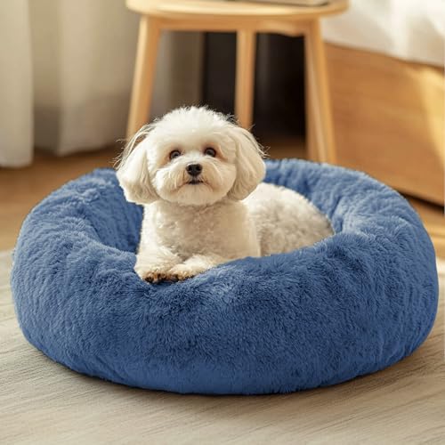 Image of JOLLYVOGUE Dog & Cat Bed, Calming Anti-Anxiety Pet Bed for Small Dogs, Fluffy Donut Cushion for Small and Medium Pets (23 inch)