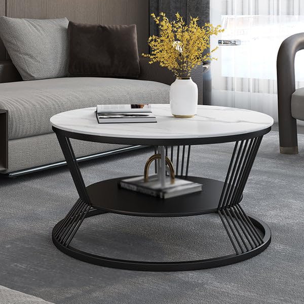 Image of EDEUEQUE Modern Coffee Table Round Simple Tables with Storage Shelf with 1-Tier Storage Shelves, Metal Center Table Minimalist Cocktail Tea Table for Living Room, Office (Black White)