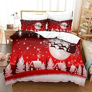 Kerstmis 3 stuks kerstversiering beddengoed set met kussenslopen dekbedovertrek met ritssluiting, zachte microvezel dekbedovertrek voor tiener, volwassen kinderen koning (220 x 240 cm)