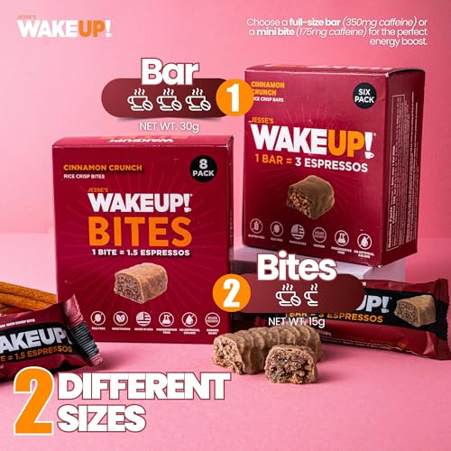 Image of WAKE UP! Caffeinated Cinnamon Crunch Energy Bars - 350mg Caffeine Per Bar (3 Espressos) - Coffee Alternative for Extreme Energy & Focus - Vegetarian, Gluten-Free, Kosher - 3 Pack (18 Bars)