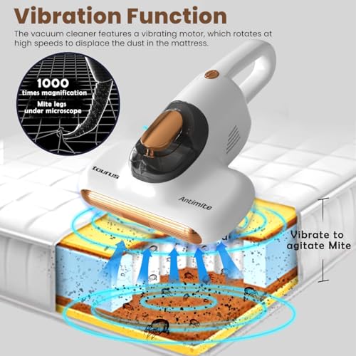 Image of Taurus by INALSA Bed Vacuum Cleaner for Home,400W Anti Dust Mite Mattress Vacuum Cleaner with Uv Light Sterilization,10Kpa Suction Power Corded Handheld Vacuum with Hepa Filter for Sofa,Pillows..White