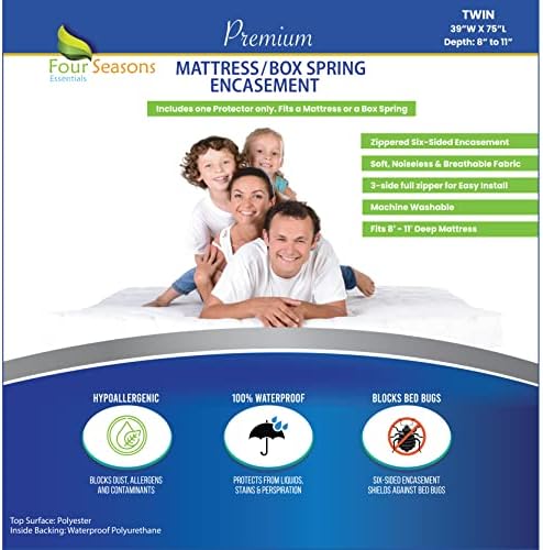 Twin Size Mattress or Box Spring Encasement (8"-11" Depth) Waterproof Zippered Protector Hypoallergenic Premium Single Size Bed Cover Protects from Dust