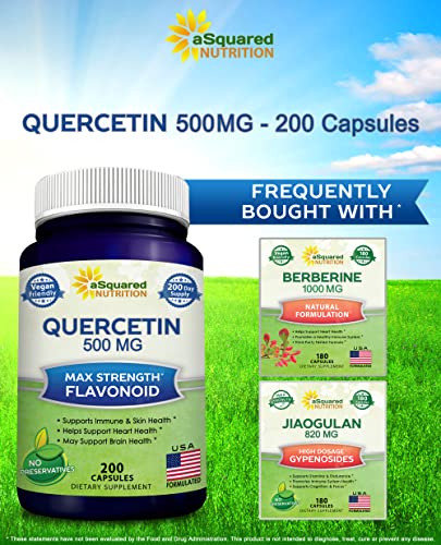 Asquared Nutrition Quercetin 500Mg Supplement - 200 Capsules - Quercetin Dihydrate To Support Cardiovascular Health - Max Strength Powder Complex Pills To Help Improve Immune Response #TOP6