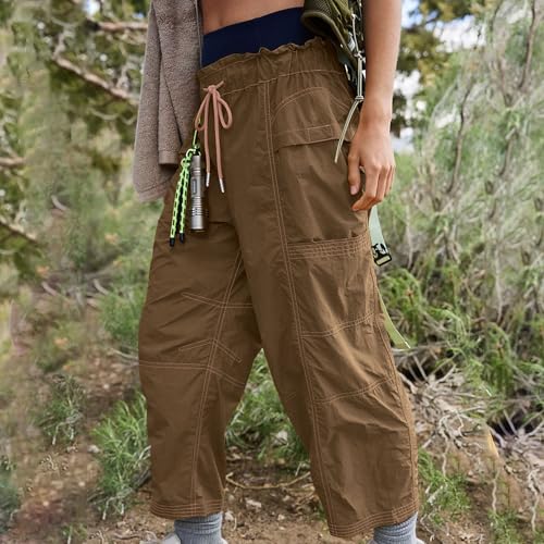 Cargo Pants Vacation Casual Elastic Waist Jogger Pants for Girls Y2k Streetwear Outdoor Sports Hiking Cropped Pant2