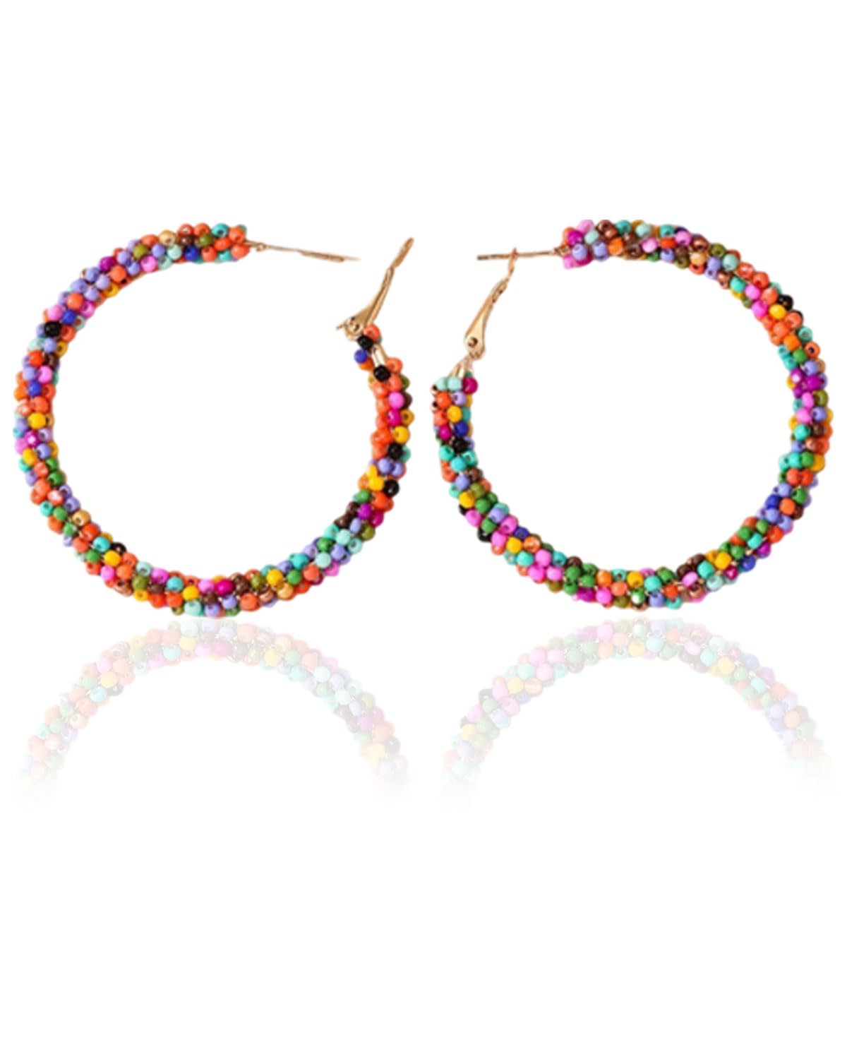 3 Paia Orecchini A Cerchio Con Paillettes Colorate Boho - Grandi, Multicolore, Senza Nichel, Per Donna - 2