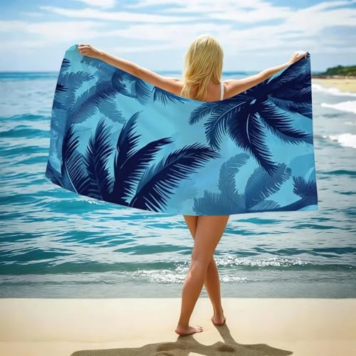 Serviette de plage XXL microfibre 100x220 cm motif bleu moderne