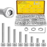 Fgruh 270pcs M5 Screws with Nuts Assortment kit, M5x8/10/12/16/20/25/30/35 mm 304 Stainless Steel Hex Socket Head Cap Screw Bolts Nuts Flat & Lock Washer Set