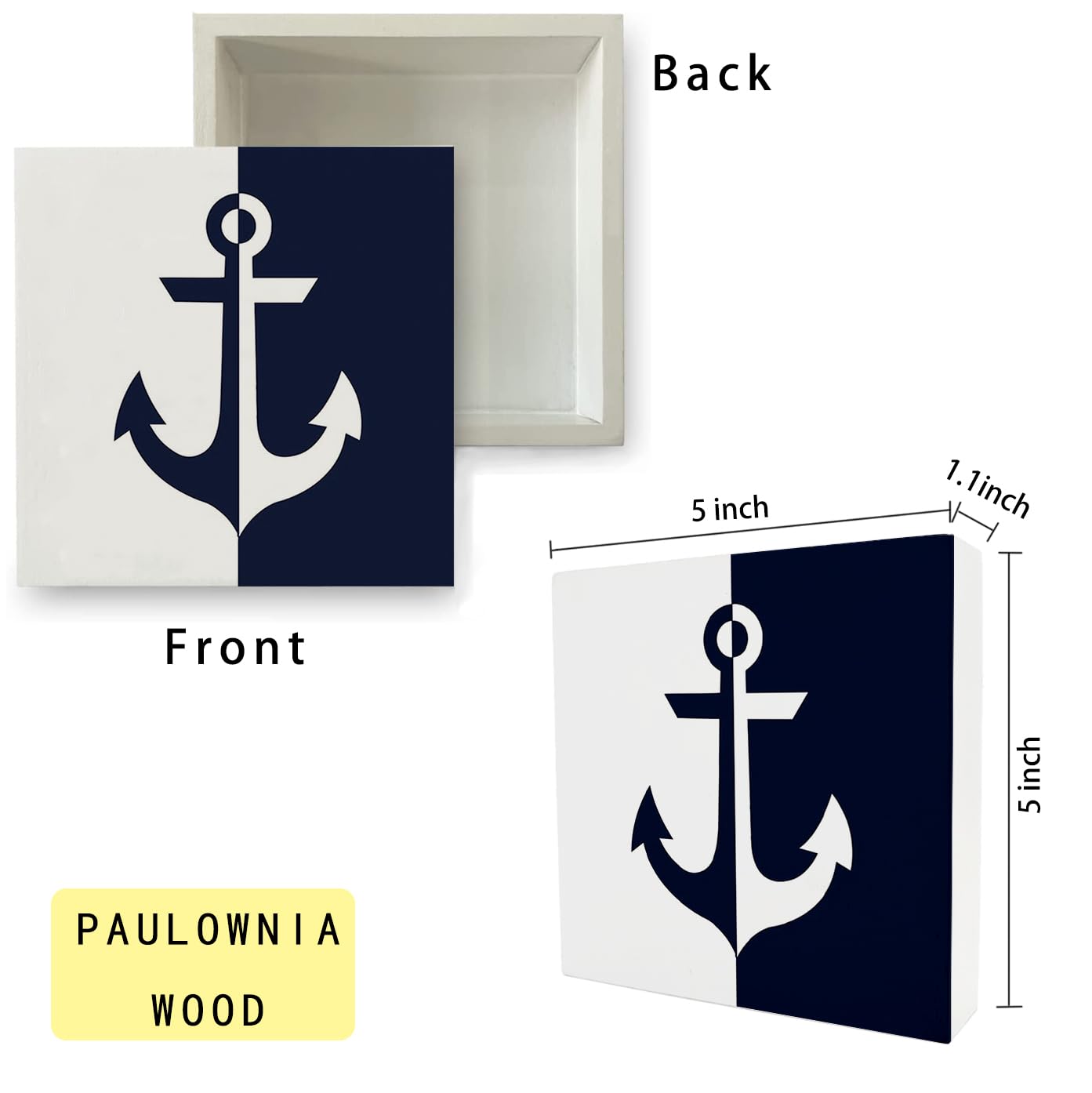 Nautisches Anker-Schild Aus Holz – Marineblau/weiß, 12,7x12,7cm, Deko Für Küste & Zuhause