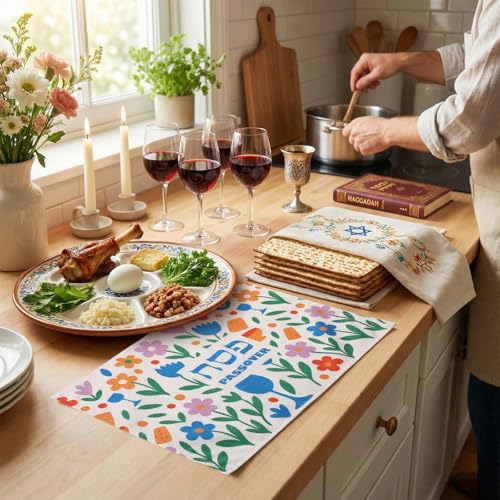 Blushtier 6 Pcs Happy Passover Placemats Washable Seder Matzo Table Mats Pesach Decorations Durable Non Slip Heat Resistant Table Mats for Kitchen Dining Room Home, 12 x 18 Inch(Spring Flower) by Blushtier - Used condition - Image 4