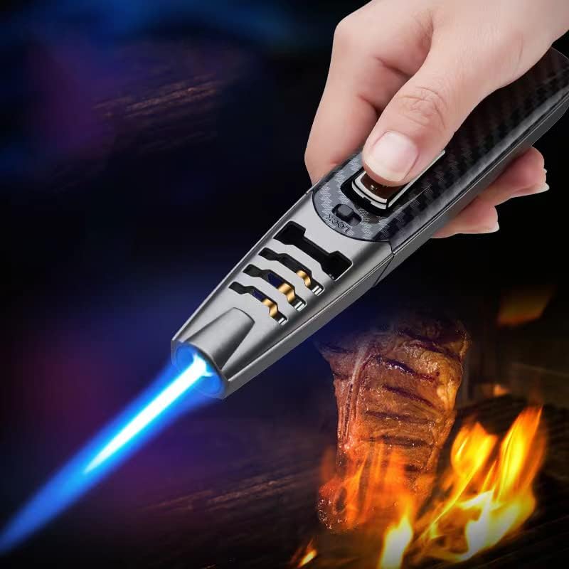 Handheld Jet Flame Torch Lighter Refillable Gas Lighter with Safety Lock, Outdoor Windproof Cooking Lighter