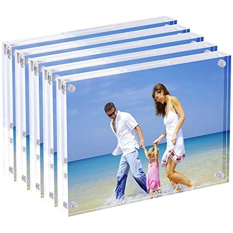 AMEITECH Acrylic Photo Frames 6x8'',Magnetic Acrylic Block Picture Frame,Desktop Frameless Photograph Display (5 Pack) Cover