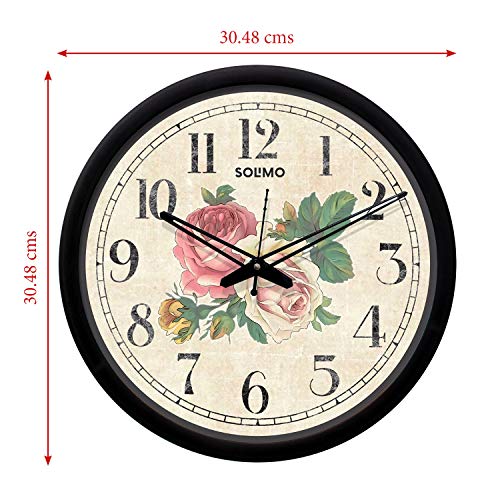 Image of Amazon Brand - Solimo 12-inch Contemporary Plastic & Glass Wall Clock - Designer (Silent Movement, Black Frame)