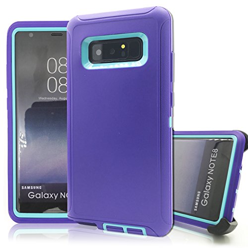 Samsung Galaxy Note 8 Phone Case,Note 8 Cases with Belt Clip Holster,Vodico Defender Heavy Duty Military Grade Shockproof High Impact Resistant Silicone Cover+Hard Bumper with Kickstand (Purple Aqua)