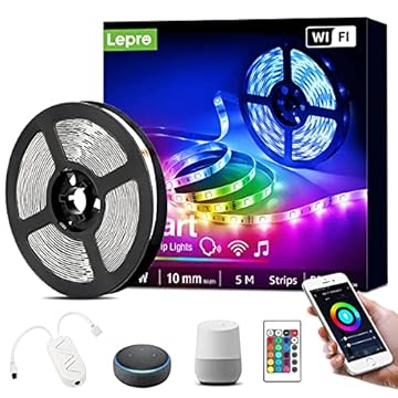 Lepro 5M 24W Striscia LED Alexa con Musica, Strisce LED WiFi Smart Controllo da Voce e APP Intelligente, 16 Millioni Colori RGB, Compatibile con Alexa/Google Home, Telecomando e Controller, 2.4GHz