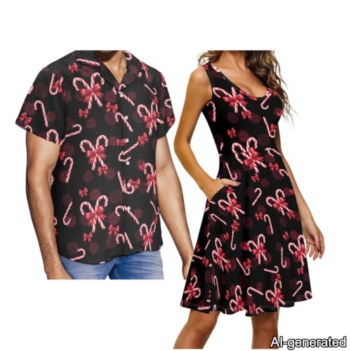 Image of Dreaweet Summer Dresses for Women A-Line Sleeveless Flowy Sun Dresses,Men's Casual Button-Down Shirts,Couple Matching Outfits