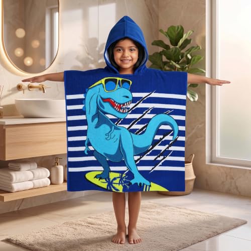 Image of Poncho Towel 120x60 CM, Dinosaur Surf, Royal Blue