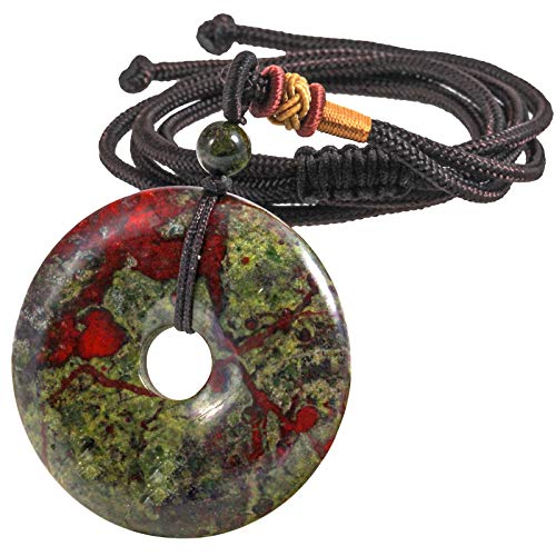 Yatming Dragon Blood Crystal Peace Buckle Pendant Necklace for Unisex with Adjustable Rope, Healing Stone Amulet for Protection