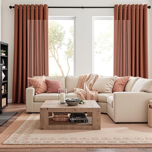 MYSKY HOME Curtains for Living Room 96 Inches Long Light Filtering Semi Sheer Curtains Bedroom Window Drapes Privacy Grommet Farmhouse Rustic Boho Modern Country, Terracotta, 52" x 96", 2 Panels by MYSKY HOME - Image 2