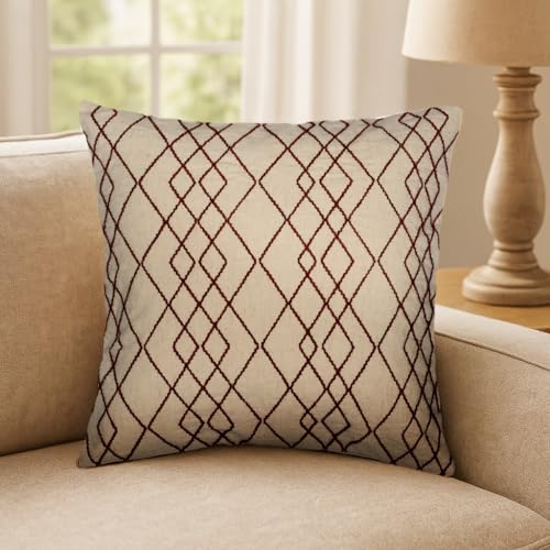 Image of Wakefit Designer Cushion Cover | 16x16 inch | Heavy Embroidery | Cotton & Linen Fabric on Both Sides | Pack of 1 | Abstract Triangle Red
