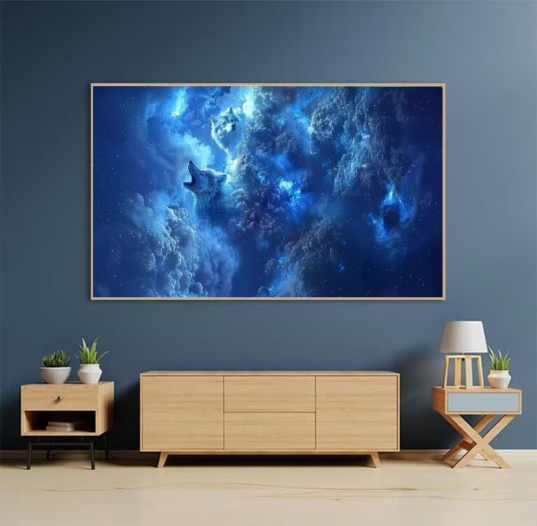 Diamond Painting Loup Blanc Ciel Étoilé 70x140 cm pour Décoration Maison