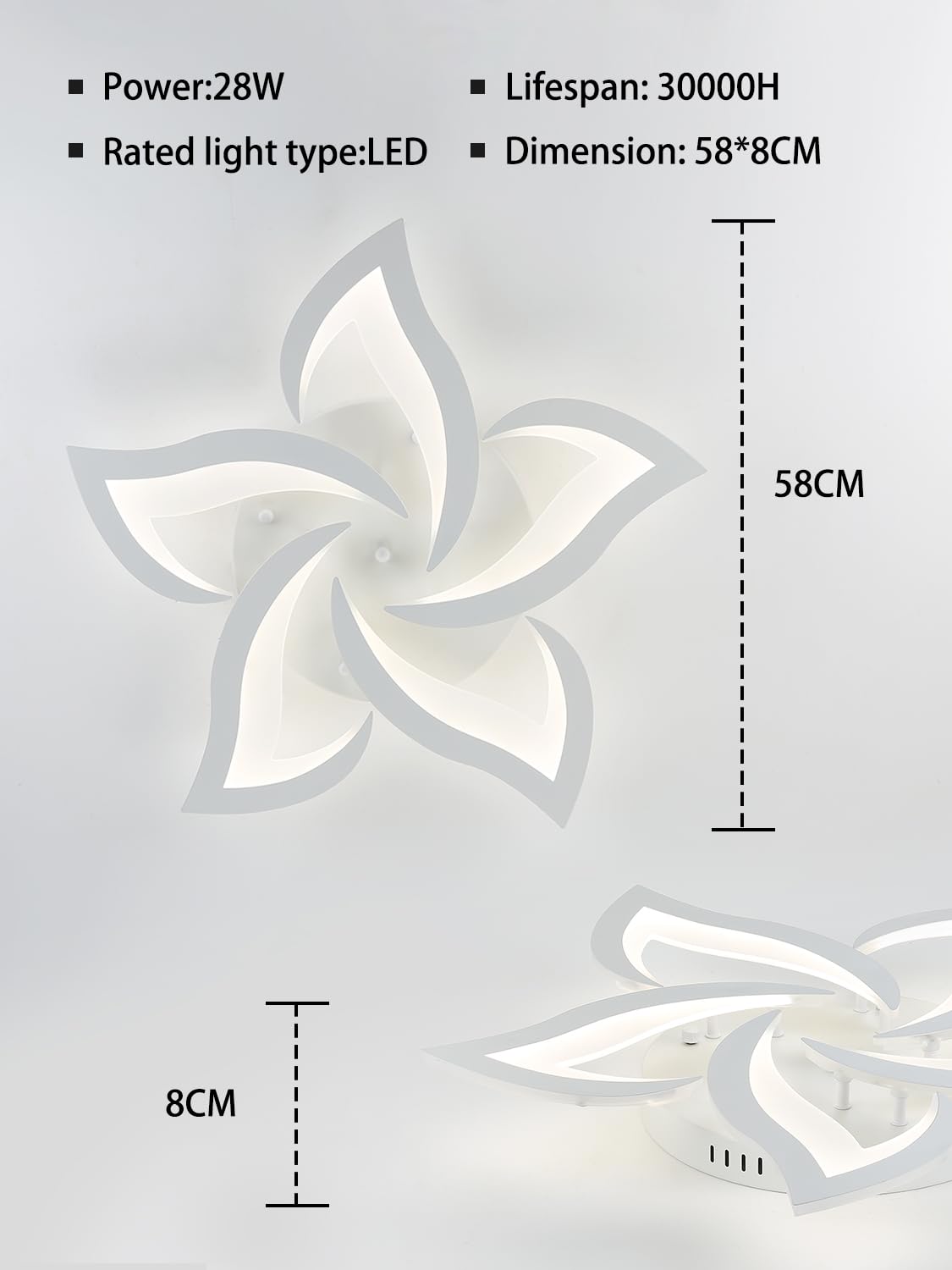58CM LED Deckenleuchte Wohnzimmer Dimmbar Deckenlampe Blume | Moderne Schlafzimmer Lampe decke Kreis Wohnzimmerlampe mit Fernbedienung 3000K-6000K Weiß Schlafzimmerlampe Esszimmer Küche