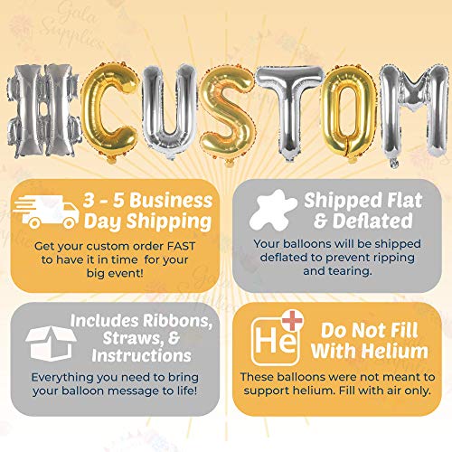 Silver & Gold Letter Balloons - Custom Balloon Letters For Birthday/Baby Shower - Personalized A Phrase/Word/Banner/Name Balloons - 16 Inch Alphabet Foil Mylar Air Filled Letter Balloons #TOP3