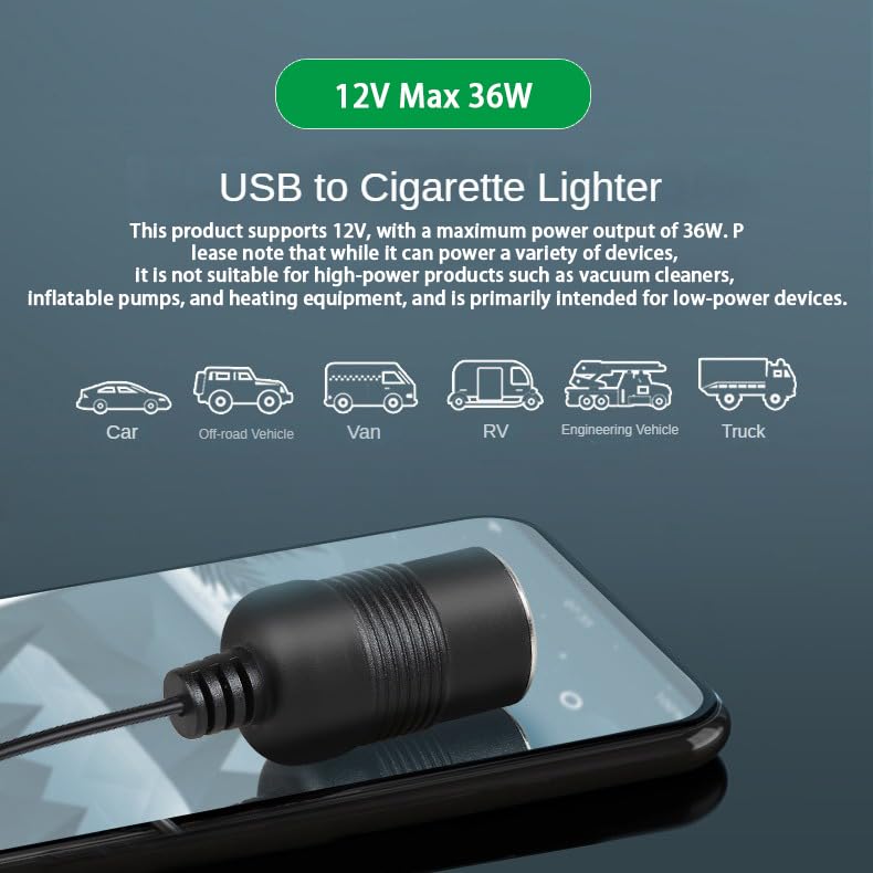 Amazon.com: 12V 3A 36W Max USB-C to Cigarette Lighter Adapter, PD Required  for Maximum Output – Type-C Power Converter for GPS, Smart Rearview  Mirrors, Car DVRs, Driving Recorder, Car LED Strips, E-Dog :