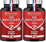 FER Bisglycinate + Vitamine C   14 mg de Fer/Gélule   Procure 100% des Besoins Journaliers   Absorption & Biodisponibilité Maximales   Nutrimea   90 Gélules Vegan   Fabriqué en France (Lot de 2)