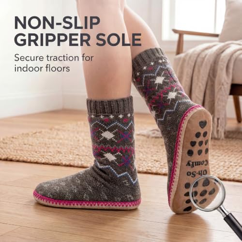 Image of cosyone1997 Slipper Socks for Women Warm Fuzzy Non Slip Soft Sole | Sherpa lining, padded sole, stretchy cuff and gripper dots for bedroom or lounging; gift-ready box, machine washable