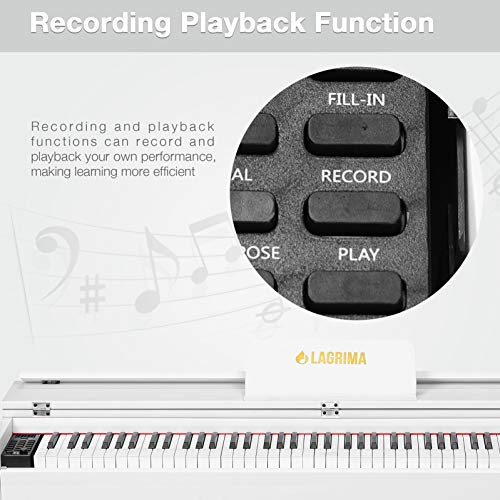 LAGRIMA Digital Piano with Bench, 88 Key Electric Piano for Beginner/Adults with Padded Piano Bench+Music Stand+Power Adapter+3-Pedal Board+Instruction Book+Headphone Jack, White - Thumbnail 5