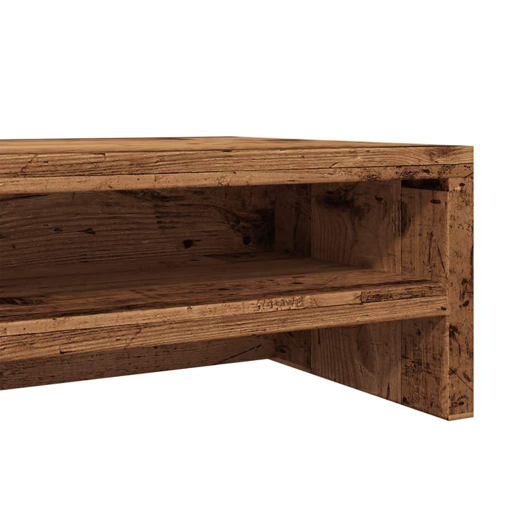 Supporto per monitor, effetto legno anticato, 100 x 24 x 13 cm, con vano portaoggetti per monitor, TV, monitor, schermo piatto, in soggiorno, ufficio, gaming
