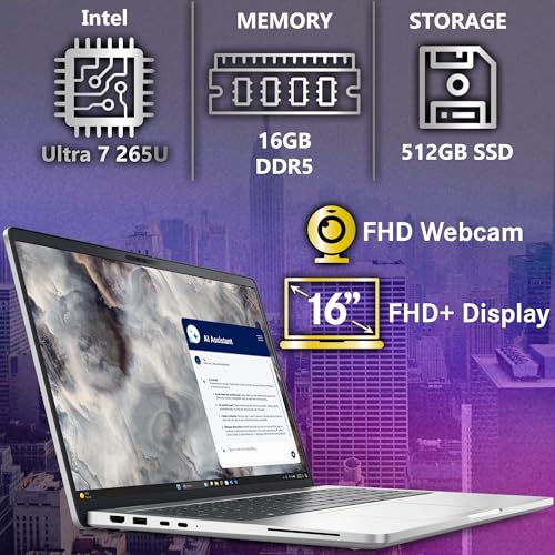 Image of Dell Pro 16 Plus PB16250 (Replaces Latitude 5550) Business Notebook 16 inch FHD+ Intel Ultra 7-265U, 16GB DDR5 RAM, 512GB NVMe, Wi-Fi 6E, BT, Backlit Keyboard, HD Webcam, RJ-45, Win 11 Pro