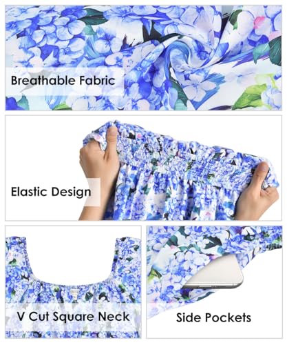 Image of RITERA Plus Size Dresses for Curvy Women Square Neck Short Sleeve Summer Floral Smocked Maxi Dress with Pocket XL-5XL