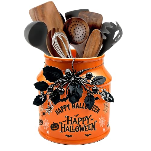 BOXJINCO Halloween Kitchen Decor, Halloween Ceramics Utensil Holder | Artificial Spiders Halloween Decor with Utensil Holder Halloween, Halloween Farmhouse Indoor Kitchen Decorations 7.6inch - image 1