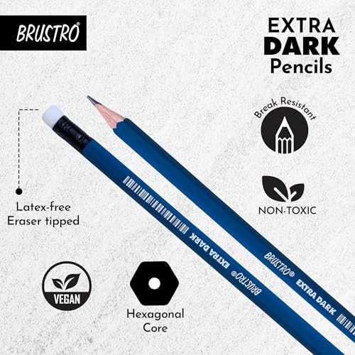 Image of BRUSTRO Extra Dark Pencils |Black, Pack of 2 (Total 20 Pencils)| Ideal for Drawing, Sketching, Mandala, Shading, Portrait for Artists, Fine Art Students.