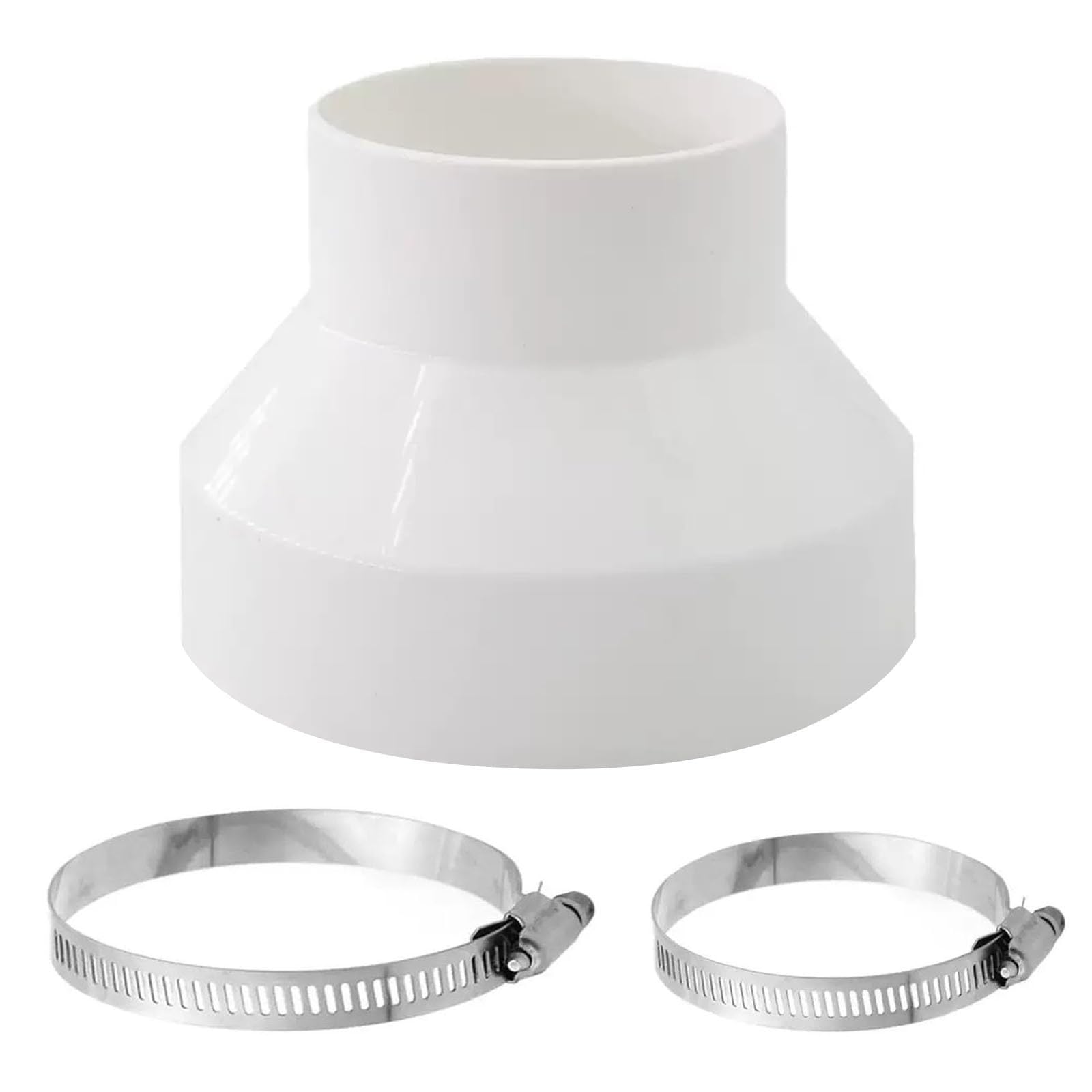 Duct Reducer 150mm to 100mm (6” to 4”) with Stainless Steel Clamps - Round Galvanized HVAC Pipe Reduction Coupler for Extractor Fans, Cooker Hood, Tumble Dryer Ventilation - 91-114mm & 141-165mm Pipes