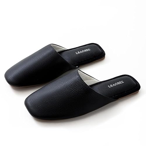 Hyfant Top Grain Leather Slippers Women 10.5-11 Genuine Leather Slippers Scuff Slippers With Latex Pad for Women Minimalist Mules House Slip-on Shoes for Office Home Bedroom Living Room Guests Visitor