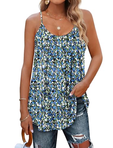 Geifa Resort Wear for Women 2025 Tops Sleeveless Spring Shirts Plus Size Summer Outfits Cruise Vacation XL Floral Blue