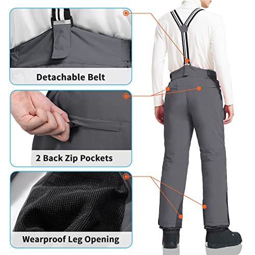 Foto von AOLI RAY Herren Skihose Snowboardhose Wasserdicht Gefüttert Trägerhose Wanderhose Schneehose Winddicht Winter Outdoorhose mit 4 Taschen Grau L