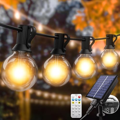 litogo Solar Festoon Lights Outdoor,13M/43FT 8 Remote Control Modes Solar String Light Outdoor Garden USB Rechargeable IP44 Waterproof with 15+1 LED G40 Bulbs for Garden Patio Party Gazebo Pergola